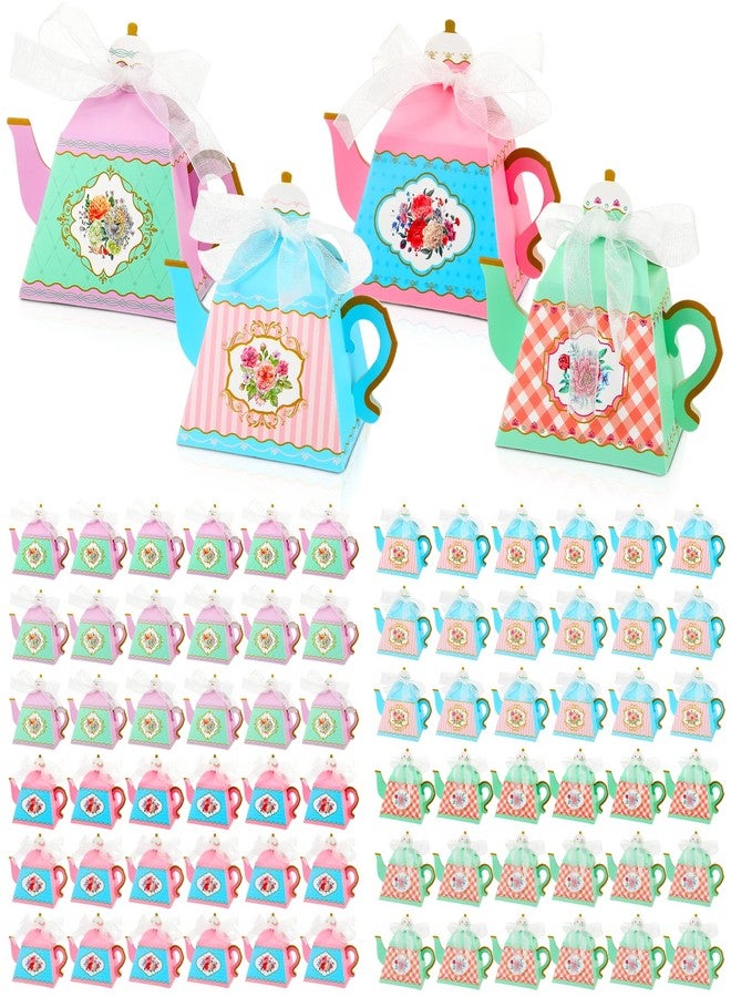 Qilery 72 Pcs Tea Party Favor Boxes Vintage Teapot Candy Boxes Floral Teapot Gift Supplies for Baby Shower Birthday Garden Wedding Decoration(Elegant Color) - Image 1